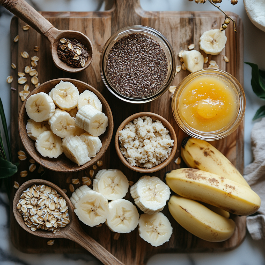 Flaxseed egg, banana, and applesauce as vegan egg alternatives